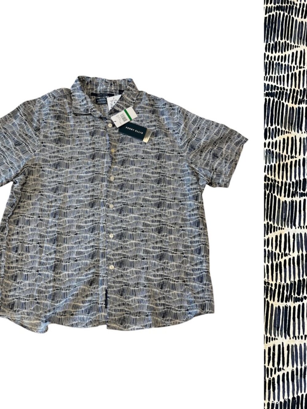 PERRY ELLIS Casual Button Down Shirt NWT NEW Sz L Linen Blend Dark Sapphire